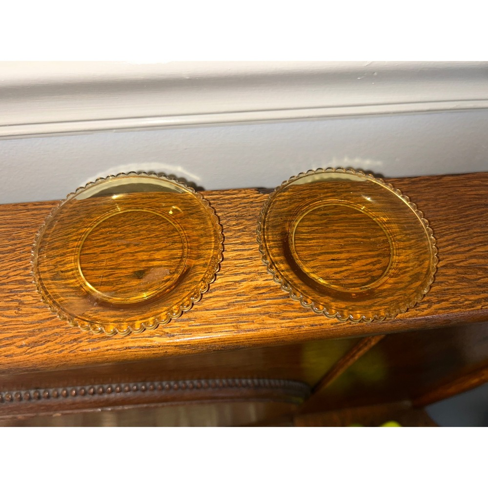 Vintage Amber Depression Glass Coasters Beaded Edge Set of 2 Amberina Yellow